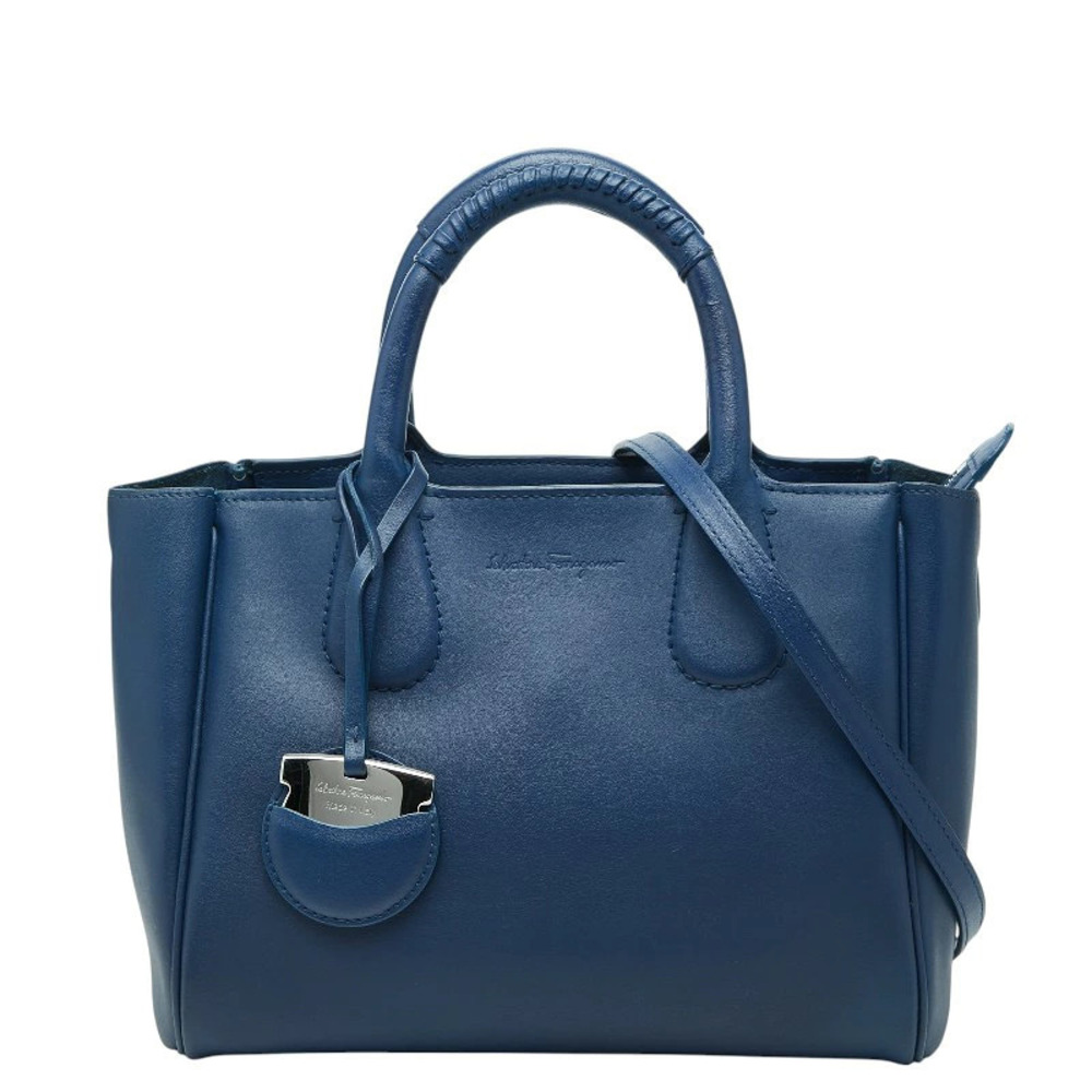 Salvatore Ferragamo Nolita 2way Shoulder Bag Blue Leather